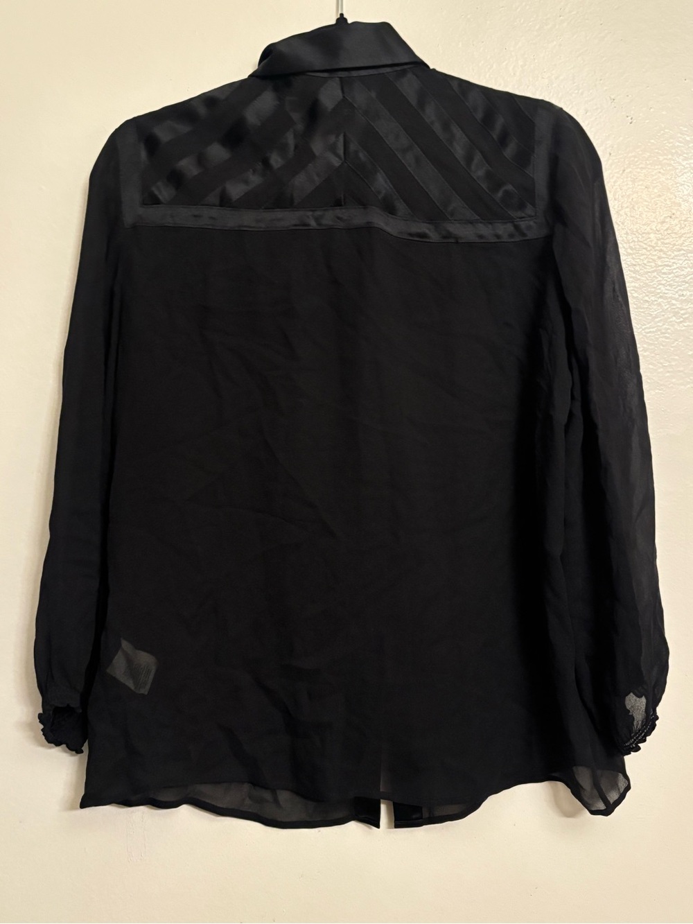 DKNY Black 100% Silk Satin-Trim Long Sleeve Button Shirt - Picture 2 of 6